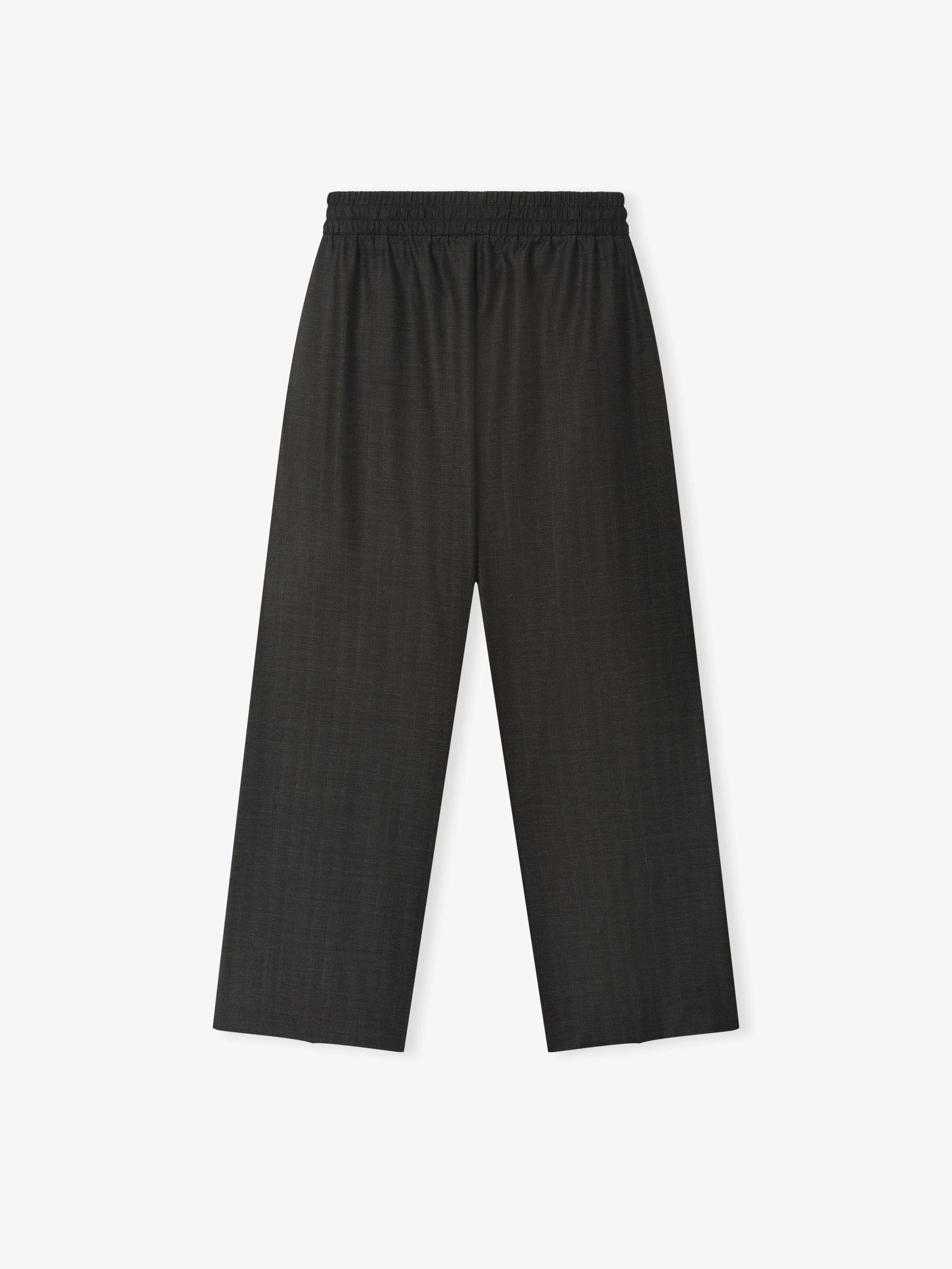 Grey Striped Wool Wide Leg Drawstring Pants
