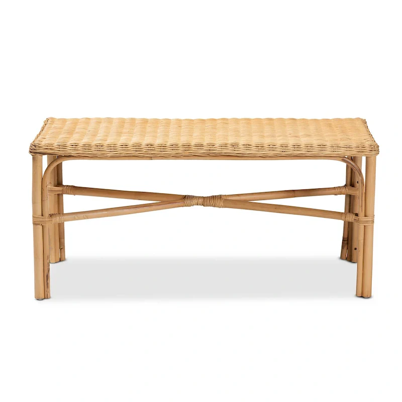 Cacaban Modern Bohemian Natural Brown Rattan Accent Bench