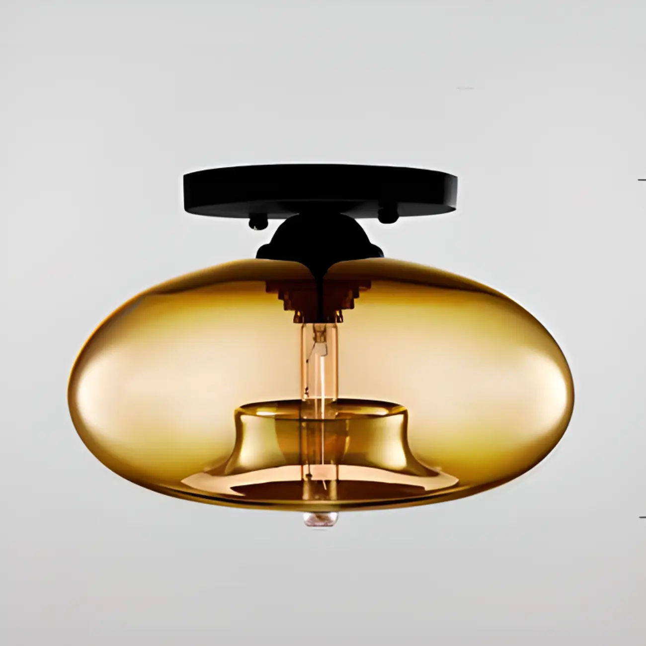 Clear Glass Drum Shade Industrial Semi Flush Mount Light