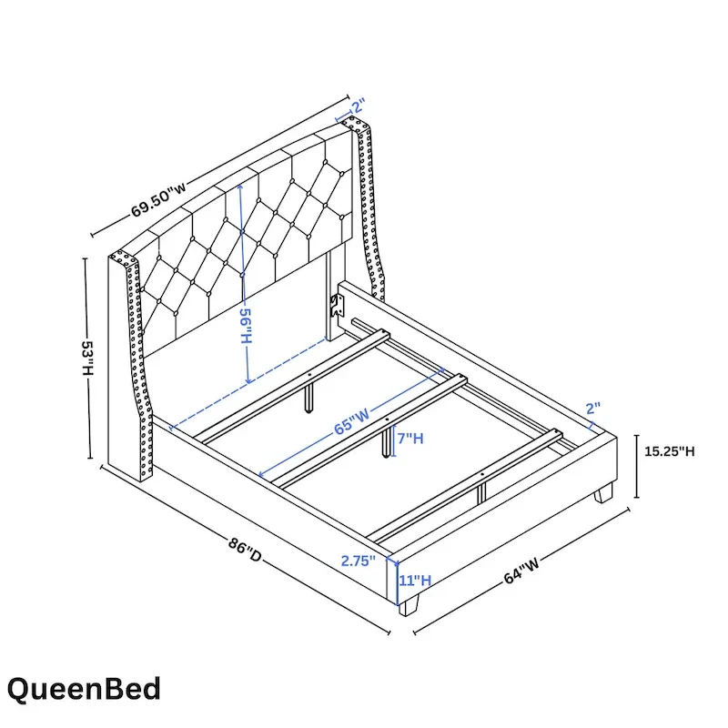 Summit Wingback Tufted Upholstered Bed with Nailhead