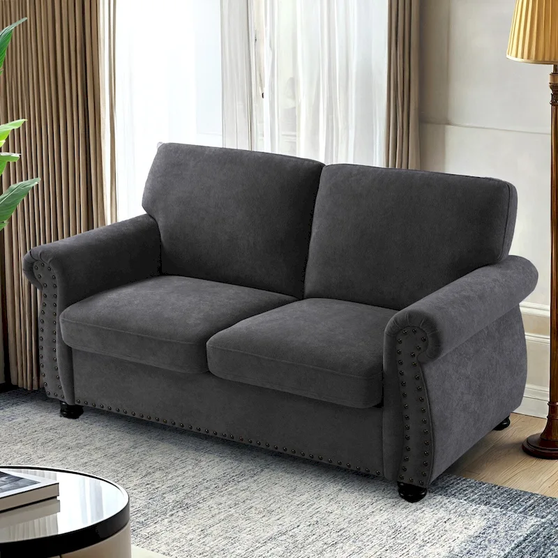 Black/Mustard Yellow/Ivory/Grey/Green Velvet Loveseat, 2-Seater