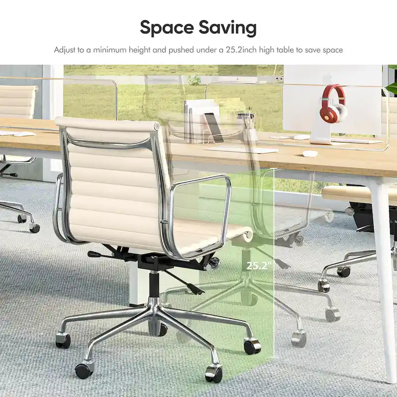 Low Back Genuine Leather Ergonomic Computer Ribbed Office Chair