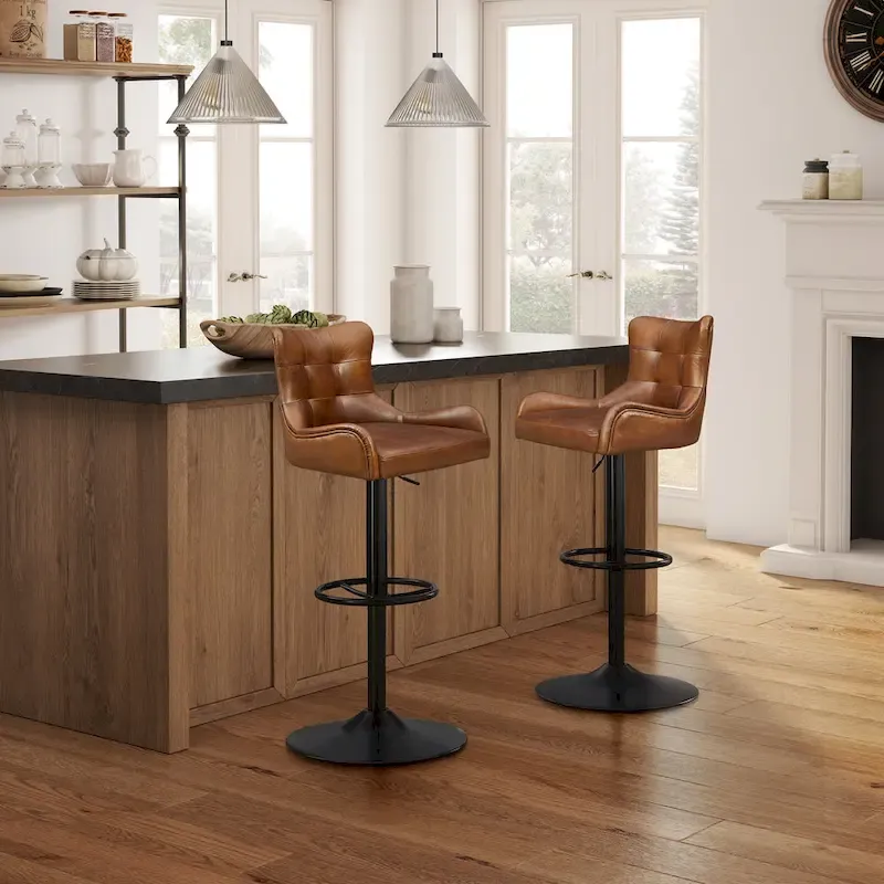 Art Leon Genuine Leather Bar Stool with Adjustable Height