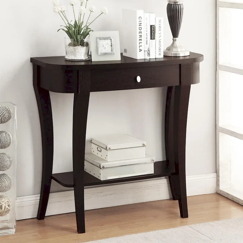 Espresso / Mahogany / Black | 1-Drawer Console Table with Bottom Shelf | 36
