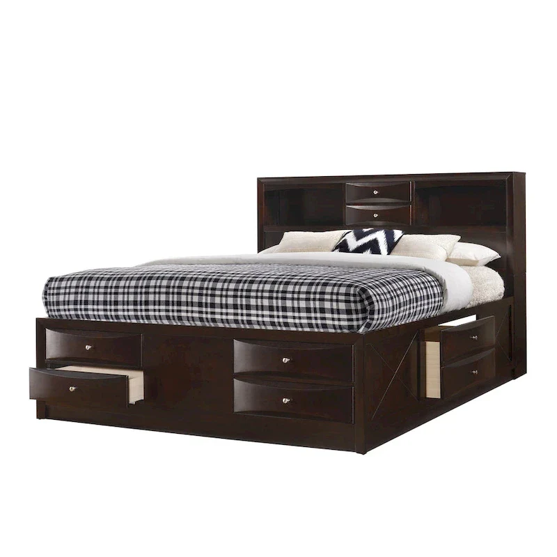 Priscella 6 Piece Dark Cherry Storage Platform Bedroom Set