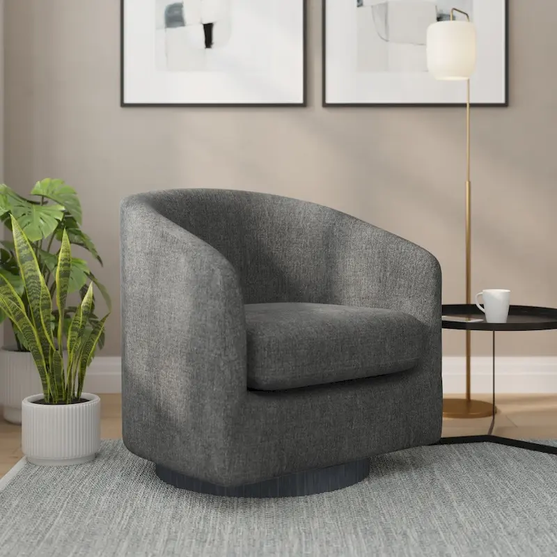 Barrel Accent Chair with 360 Swivel Vinyl Wrapped Base