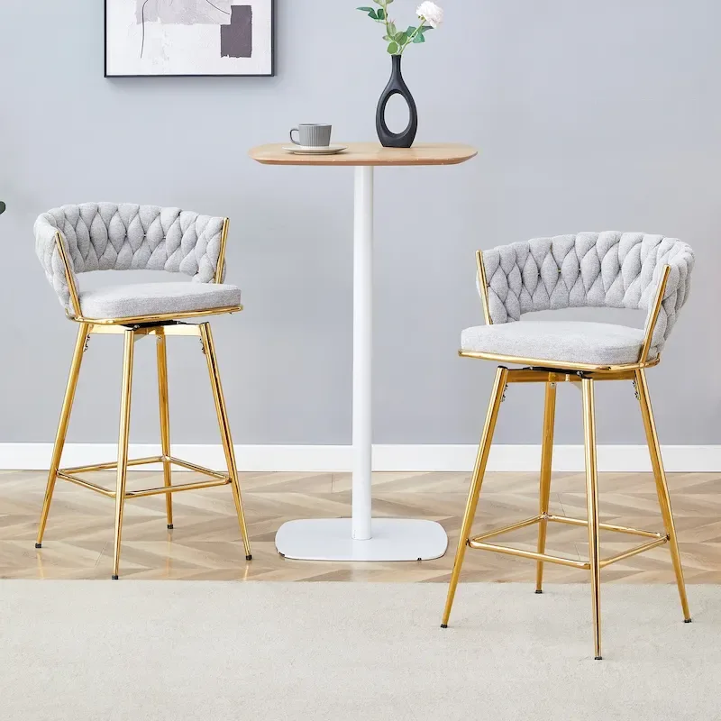 A Set of 4 Rotating Bar Stools, Equipped with Breathable Linen Cushions - Suitable for The Height of The Kitchen Island