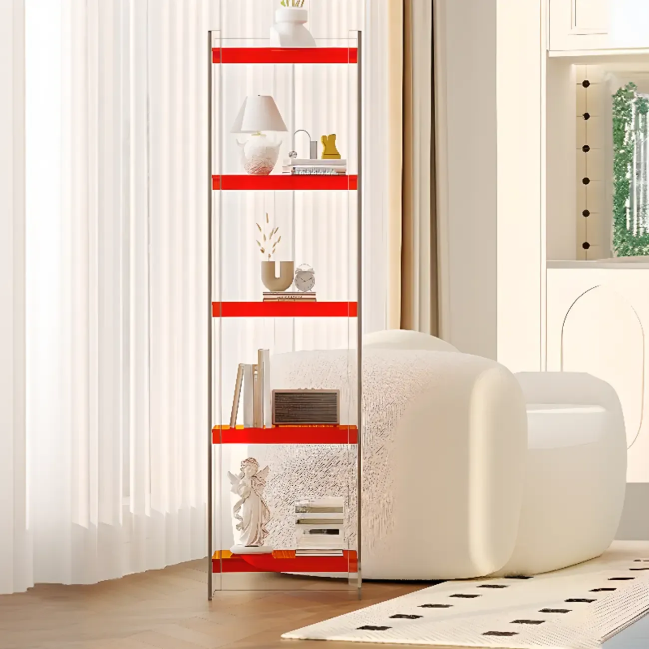 Minimalism Clear Acrylic 4-Tier Vertical Narrow Bookcase