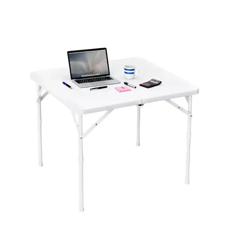 34'' Square Folding Card Table, Fold-in-Half Portable Dining Table with Handle and Safety Lock, Foldable Plastic Dining Tables Indoor Outdoor
