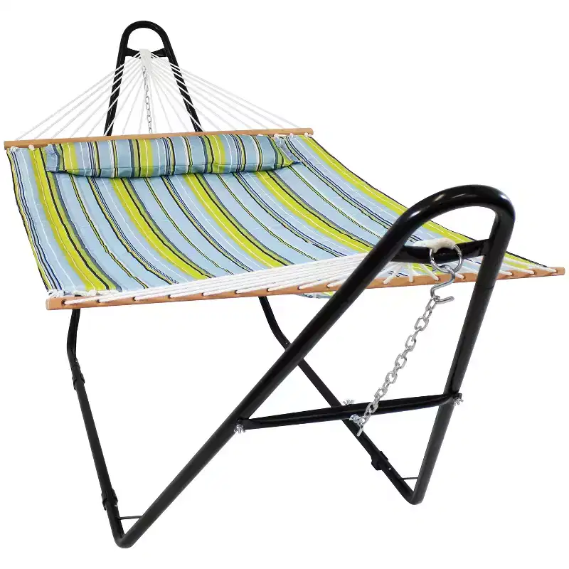 Sunnydaze Double Quilted Fabric Hammock with Universal Steel Stand - 450-Pound Capacity