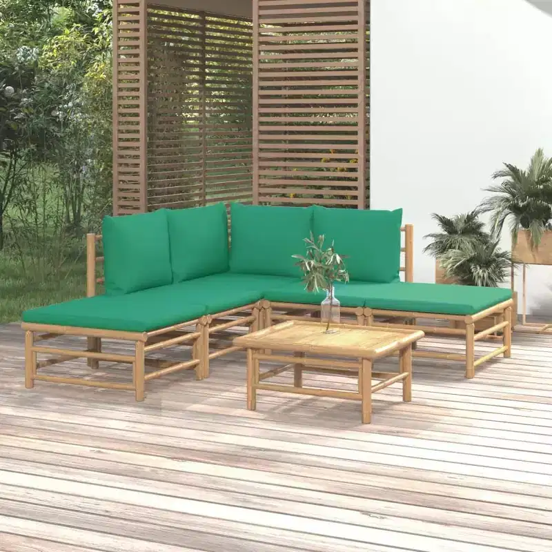 vidaXL Garden Lounge Set, Bamboo Bamboo, Fabric (100% polyester)