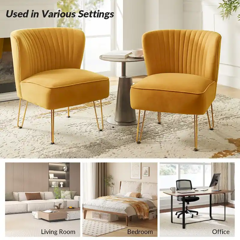 Barto Modern Velvet Tufted Side Chair with Golden Legs by HULALA HOME