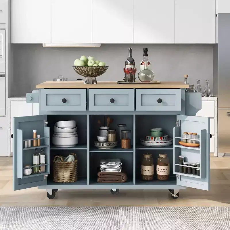 Whisen Modern Kitchen Island with Spice Rack and Towel Holder