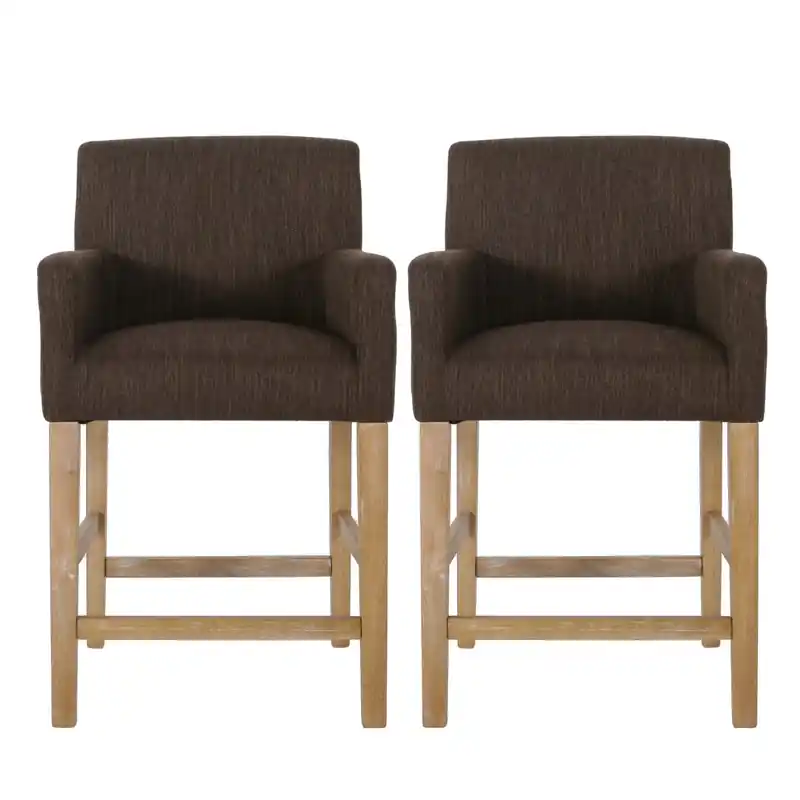 Gabrielle 26 Seat Height Counter Stools Set Of 2 With Upholstered Fabric And Solid Wood Legs