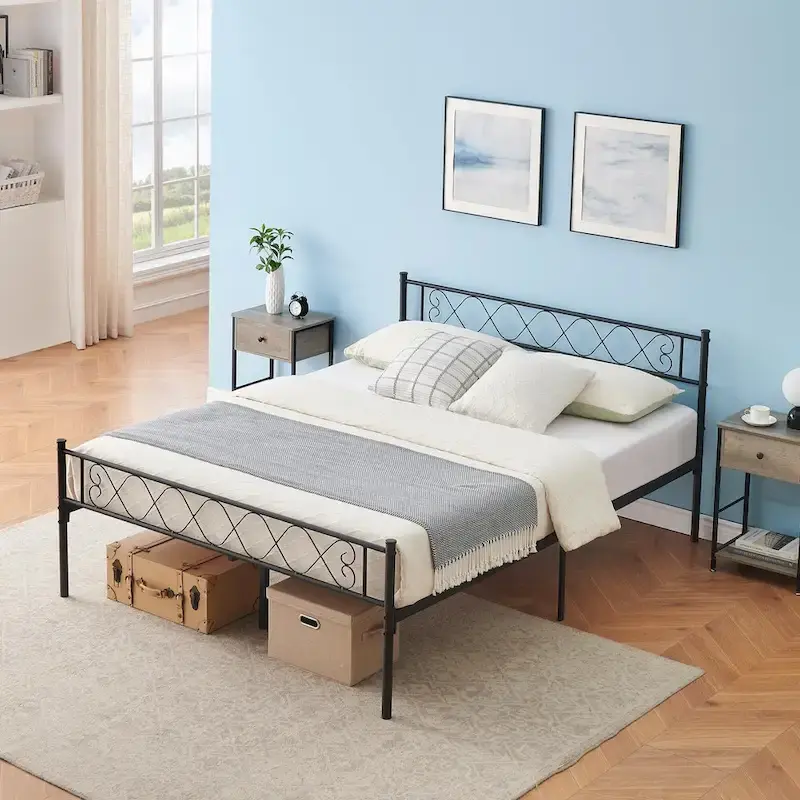 Black / Pink / White Heart Headboard Metal Bed Frame | Twin / Full / Queen | Fits 1–2
