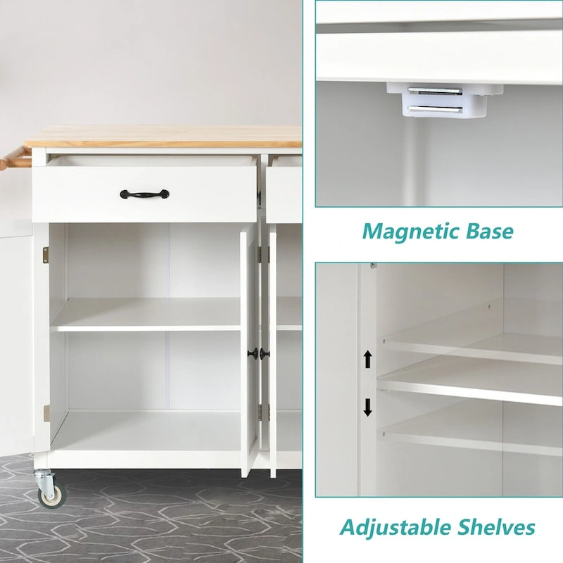 Kitchen Island Cart with Solid Wood Top