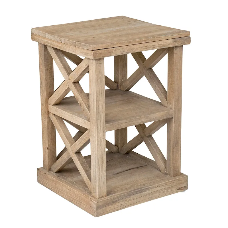 Distressed Natural Mindi Wood Cross Frame End Table by East at Main