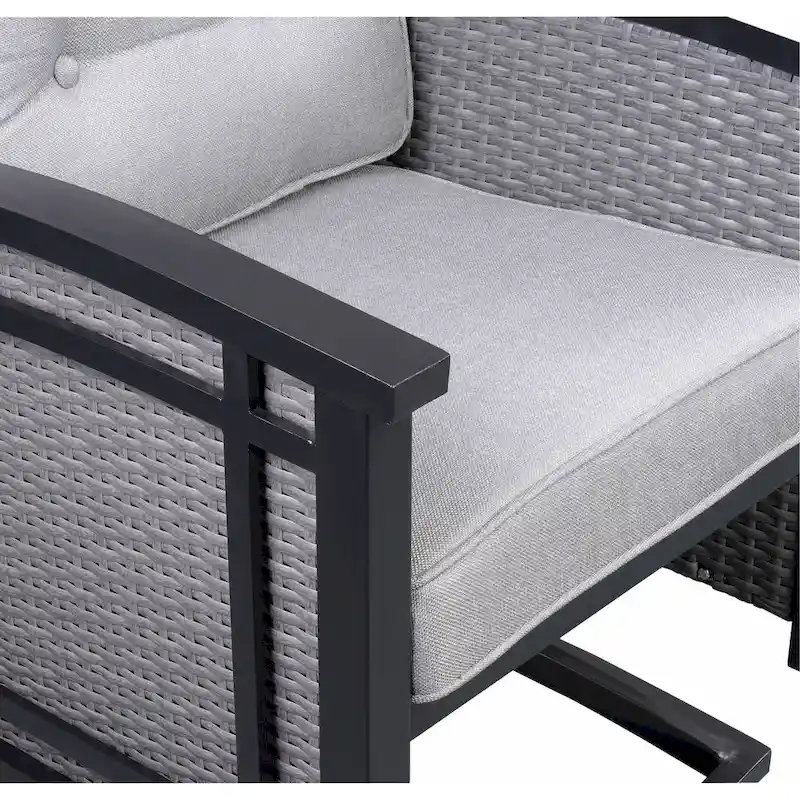 5pc Aluminum and Wicker Swivel Rocking Palmetto Patio Dining Set with Cushions - N/A