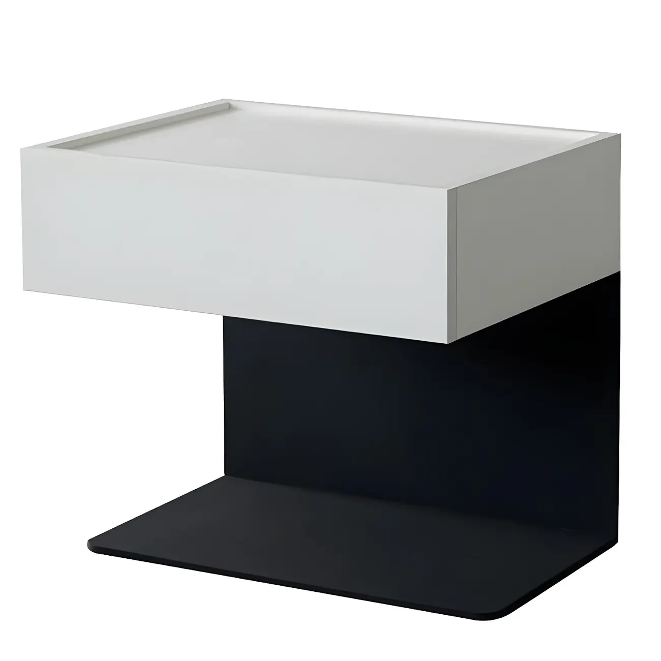 Black Steel Wood C-Shaped Drawer Nightstand with Light