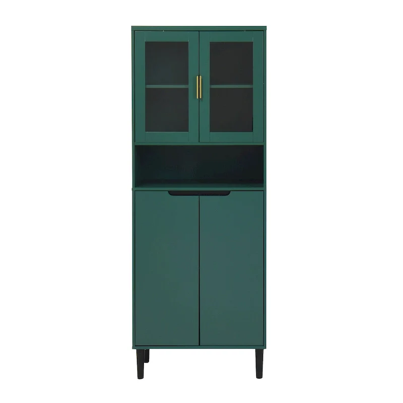 Green / White / Blue Tall Storage Cabinet with Glass Doors - 2-Door
