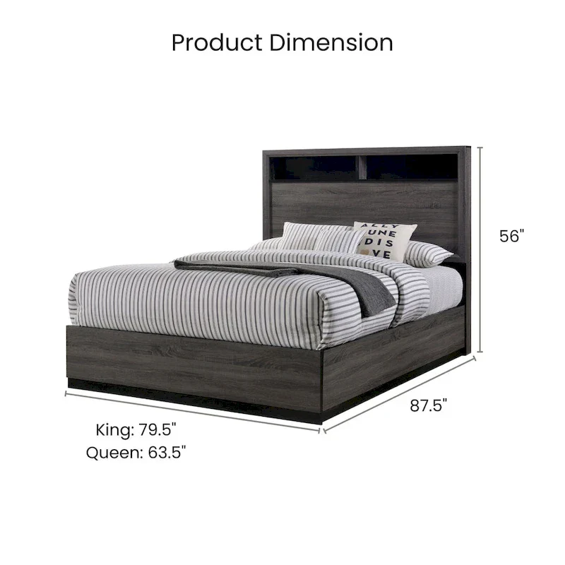 Furniture of America Rothwell Grey Wood Bed with Bookcase Headboard