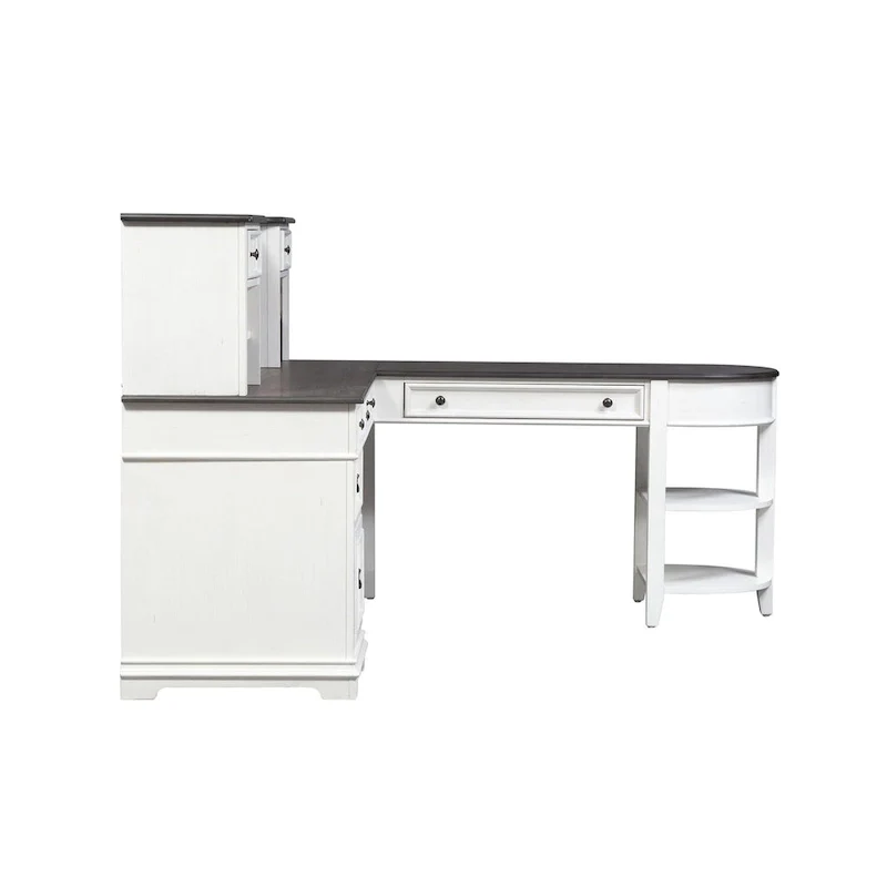 Allyson Park Wirebrushed White Charcoal L Shaped Desk Set
