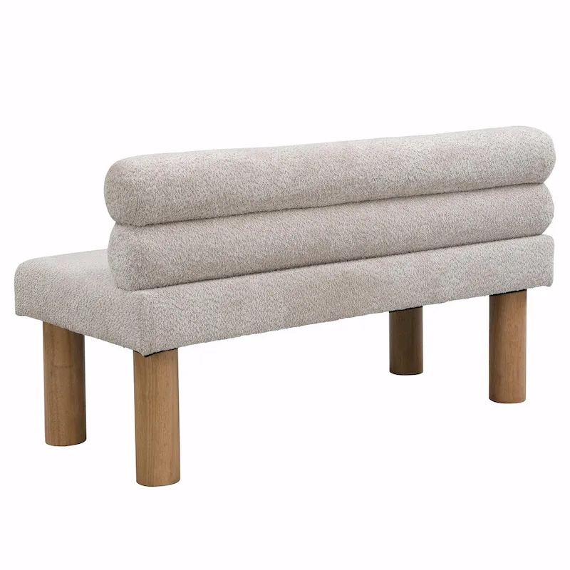 Boucle Fabric Dining Bench - Rubber Wood Legs