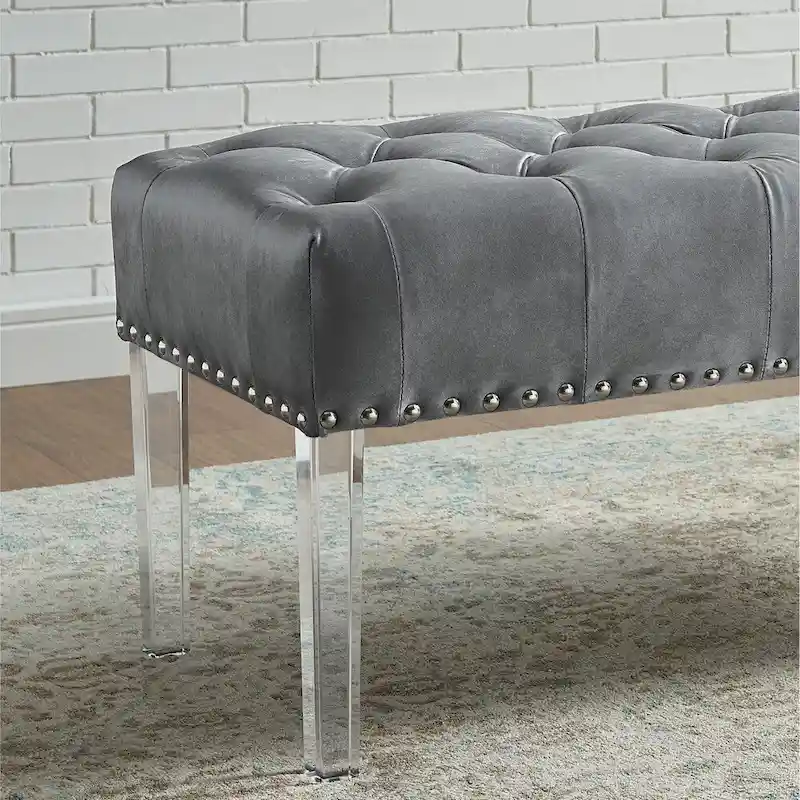 Roundhill Furniture Valley Button tufted Velvet Upholstered Bench with Acrylic Leg