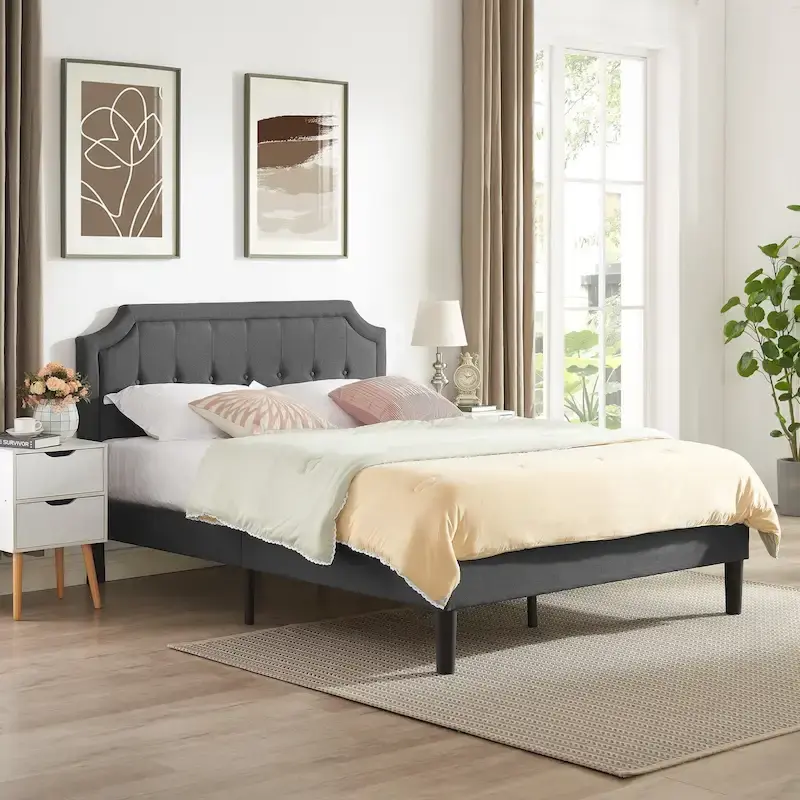 Javlergo Modern Upholstered Bed Frame with Height Adjustable Headboard, No Box Spring Needed