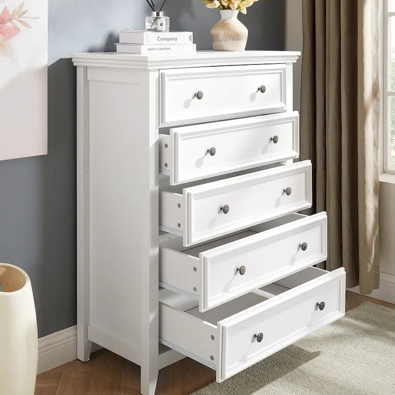 Black / White 5-Drawer Wooden Dresser, Single-User