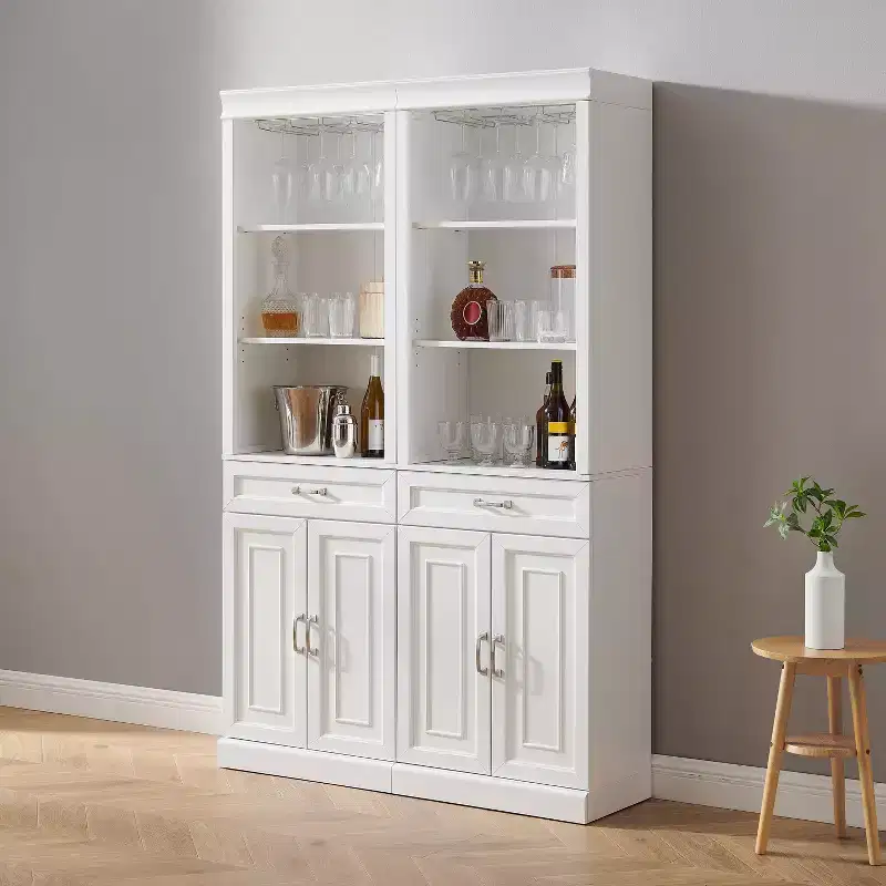 Crosley 78" Stanton 2pc Bar Cabinet Set White: Traditional Farmhouse Style with Adjustable Shelves, Stemware Racks
