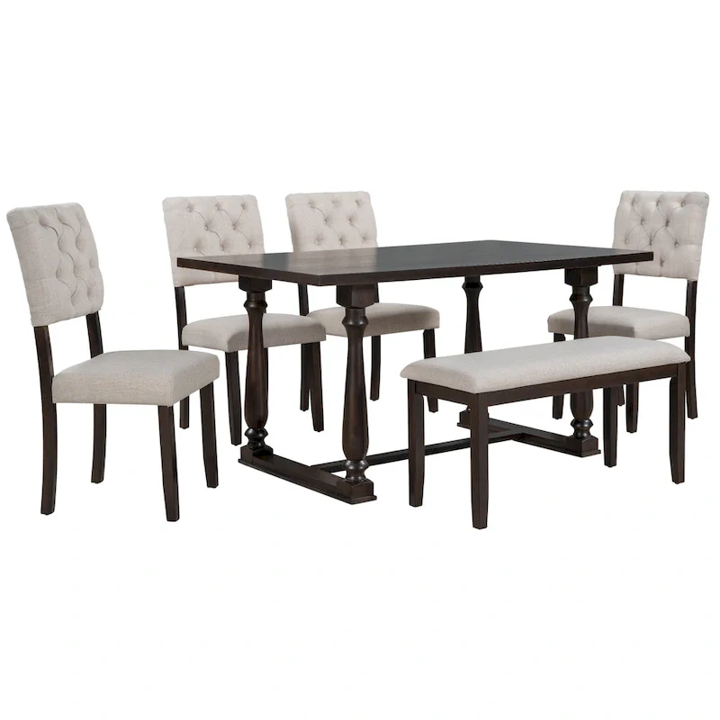 Nestfair 6-Piece Dining Table Set with 4 Chairs and 1 Bench