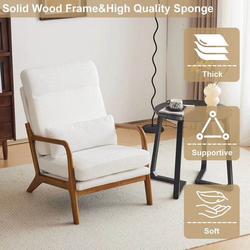 High Back Solid Wood Armrest Backrest Leisure Chair Accent Chair