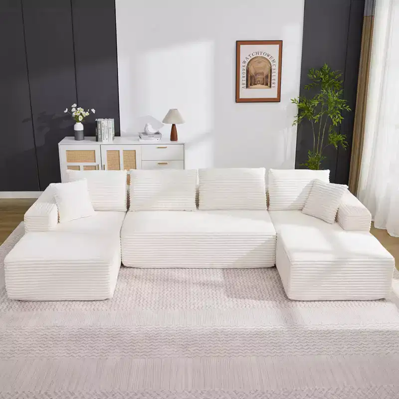 130'' U Shaped Cloud Couch Sectional Modern Modular Couch with 2 Chaise Lounge, 4-Seat Corduroy Deep Seat Sofa with Pillows for Living Room