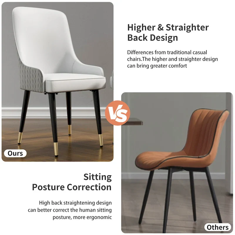 Modern PU Leather Dining Chair with Metal Legs - 17x17x36