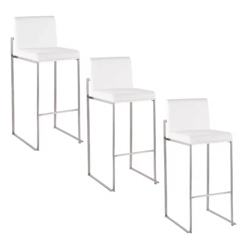LumiSource Set of 3 Fuji High Back Barstools Stainless Steel/White Velvet