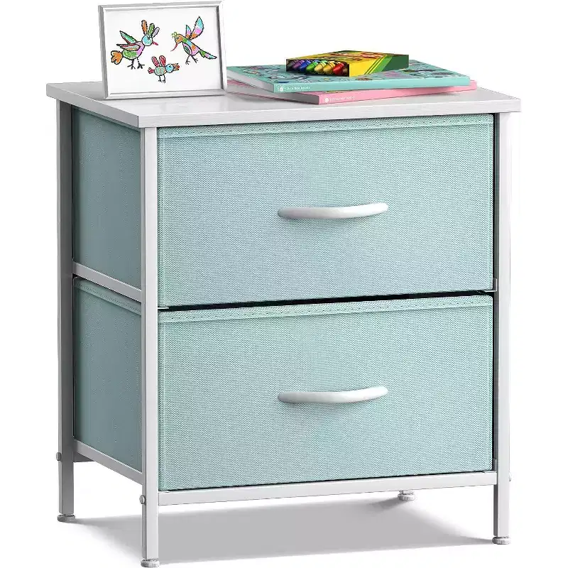 Sorbus Nightstand with 2 Drawers - Steel Frame, Wood Top & Easy Pull Fabric Bins - Great for Home, Bedroom, Office & College Dorm
