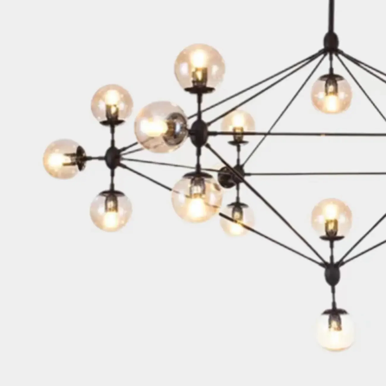 Industrial Black Globe Chandelier with Cognac Glass Shades