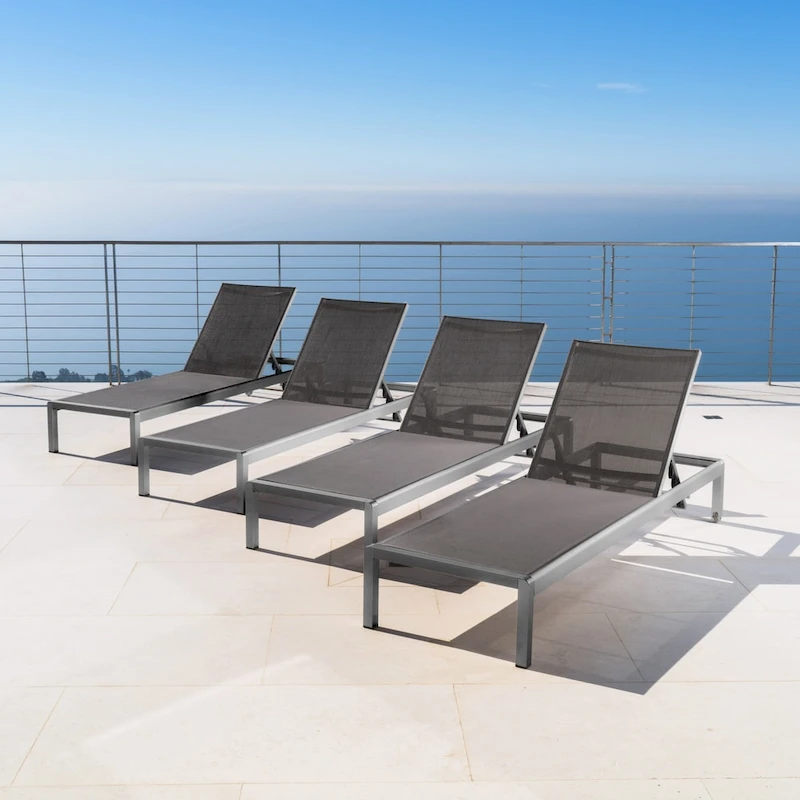 Cape Coral Dark Grey Aluminum & Mesh Outdoor Chaise Lounge (Set of 4) by Christopher Knight Home