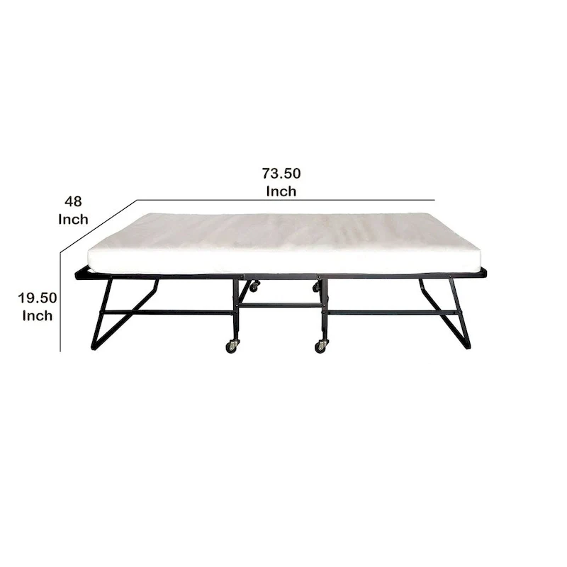 Metal Rollaway Folding Bed with 48 Inch Mattress and Casters, Black
