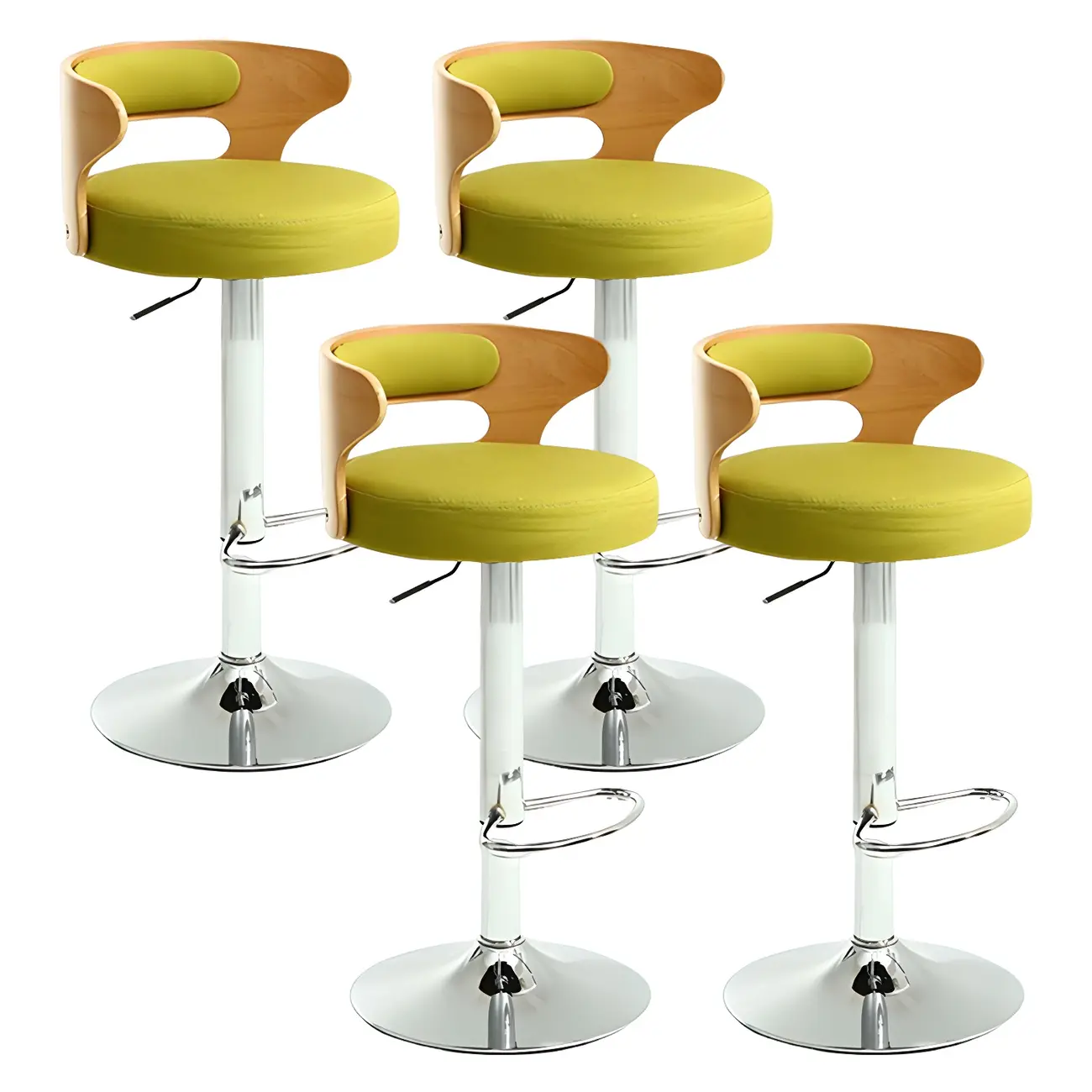Adjustable Round Leather Swivel Bar Stools with Back