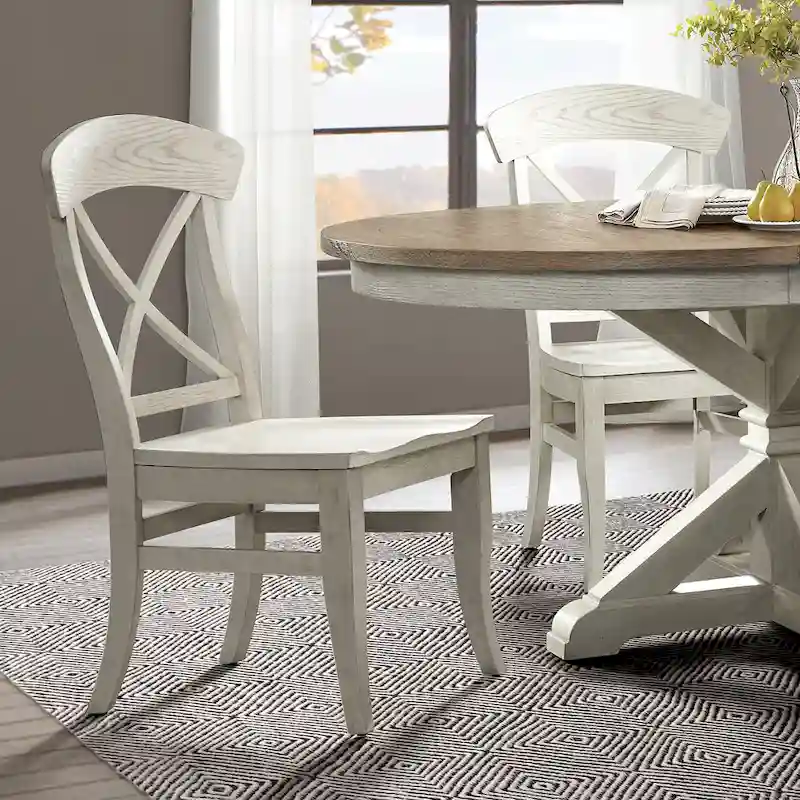 Roundhill Furniture Harola 5-Piece Dining Set, Round Pedestal Dining Table with 18 Leaf, 4 Side Chairs