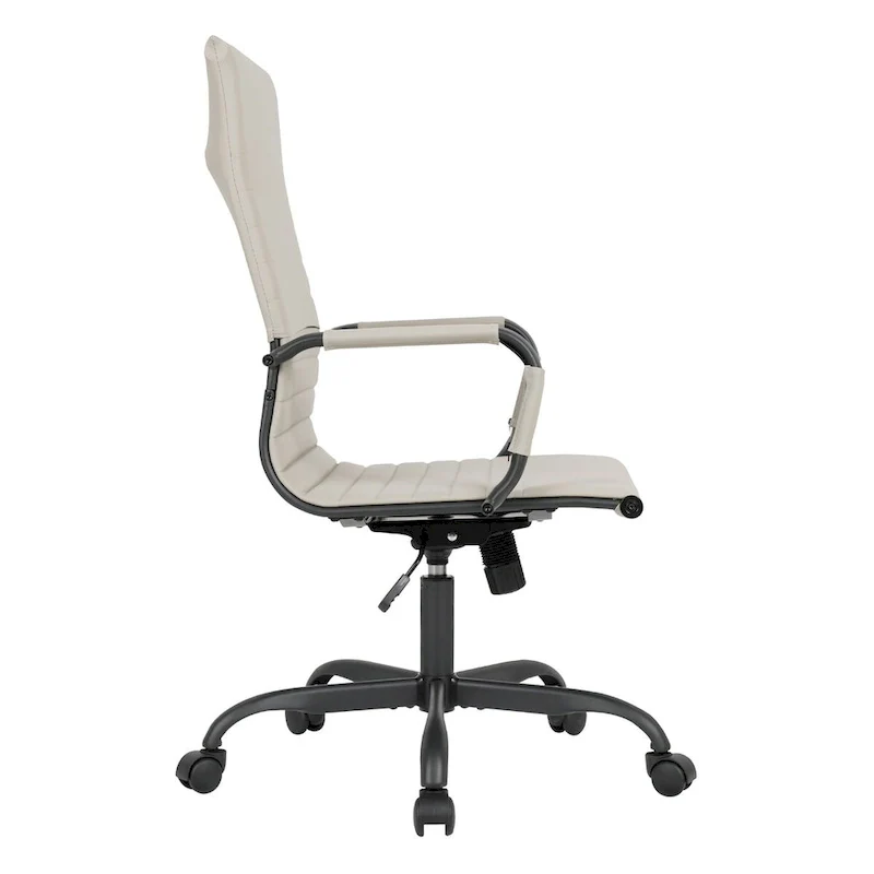 Ribbed Leather Adjustable High-Back Office Swivel Chair in Black Metal Frame