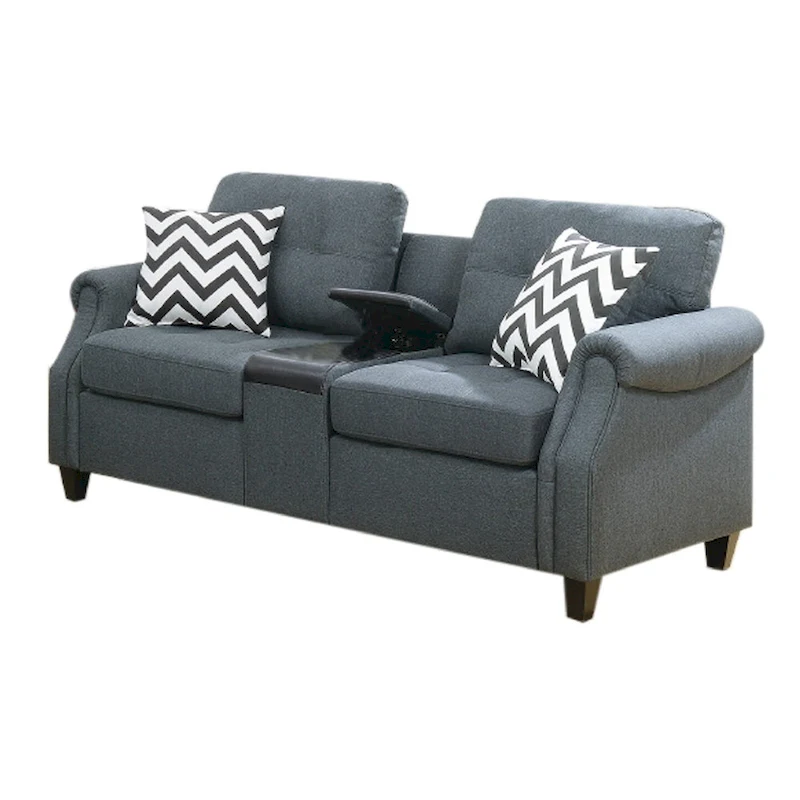 Modern 2 Piece Sofa Set, Loveseat and Pillows, USB Console, Cupholder, Gray