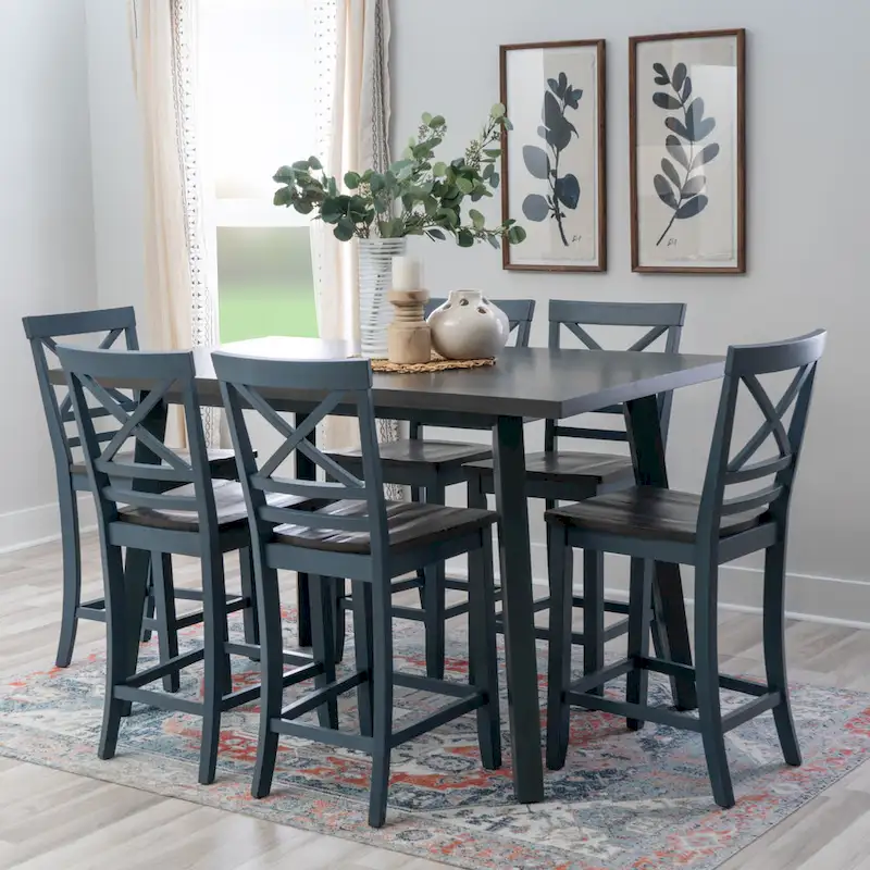 7-Piece Counter Height Dining, Blue/Grey, Rubberwood/Poplar