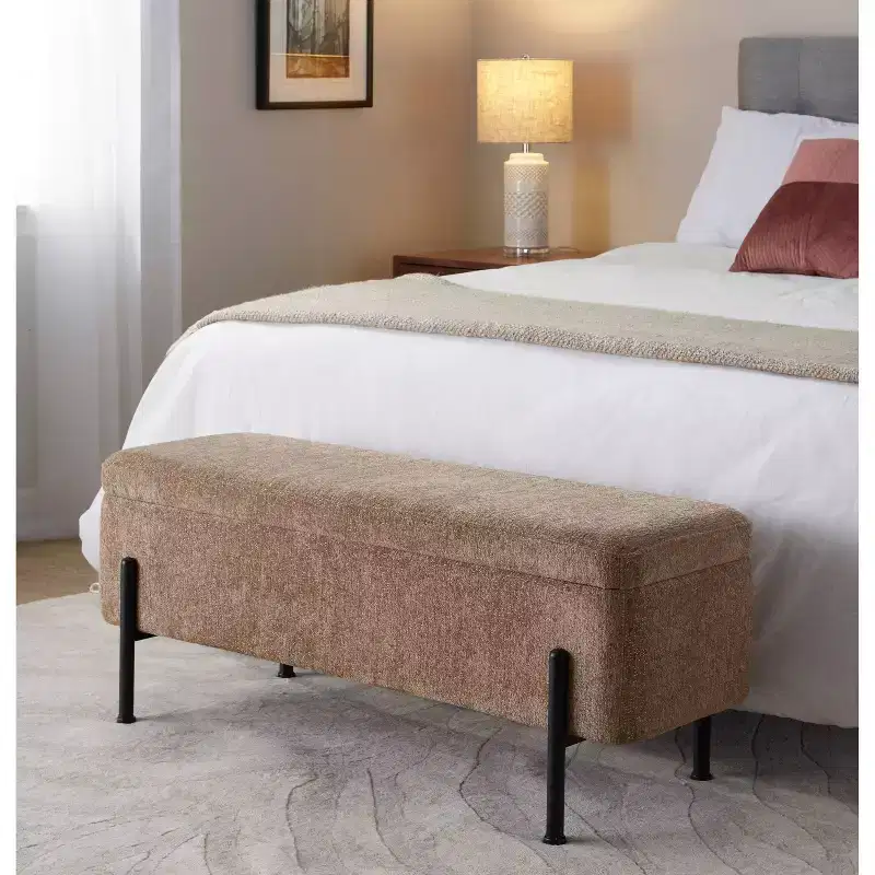 LumiSource Daniella Bench Black Steel/Brown Fabric