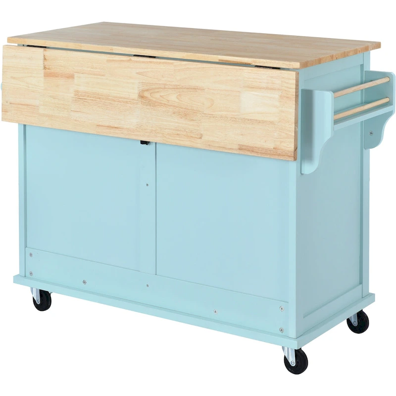 Kitchen Cart With Rubber Wood Drop-Leaf Countertop(no include stool)