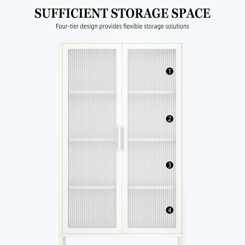 Double Glass Door Storage Cabinet with Adjustable Shelves