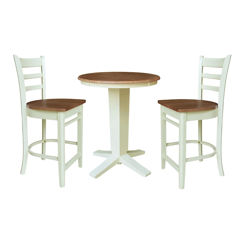 30 in Solid Wood Round Top Counter Height Dining Table with 2 Stools