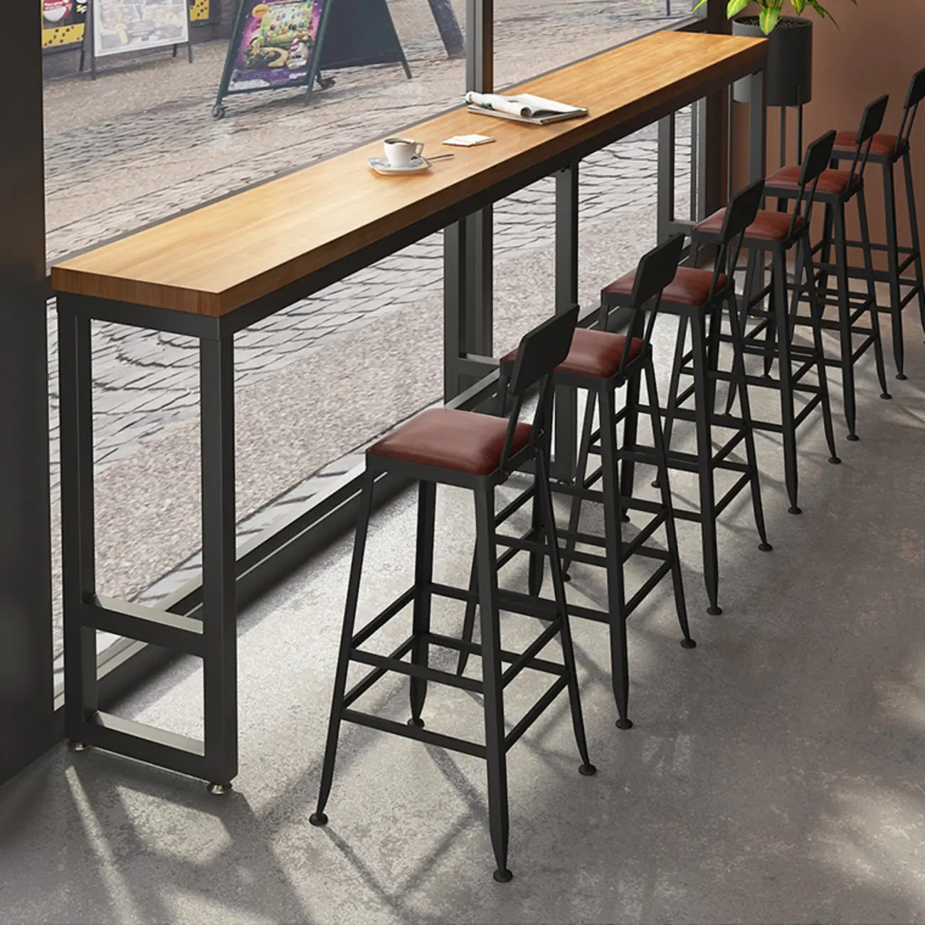 Industrial Solid Wood Bar Set with Metal Legs